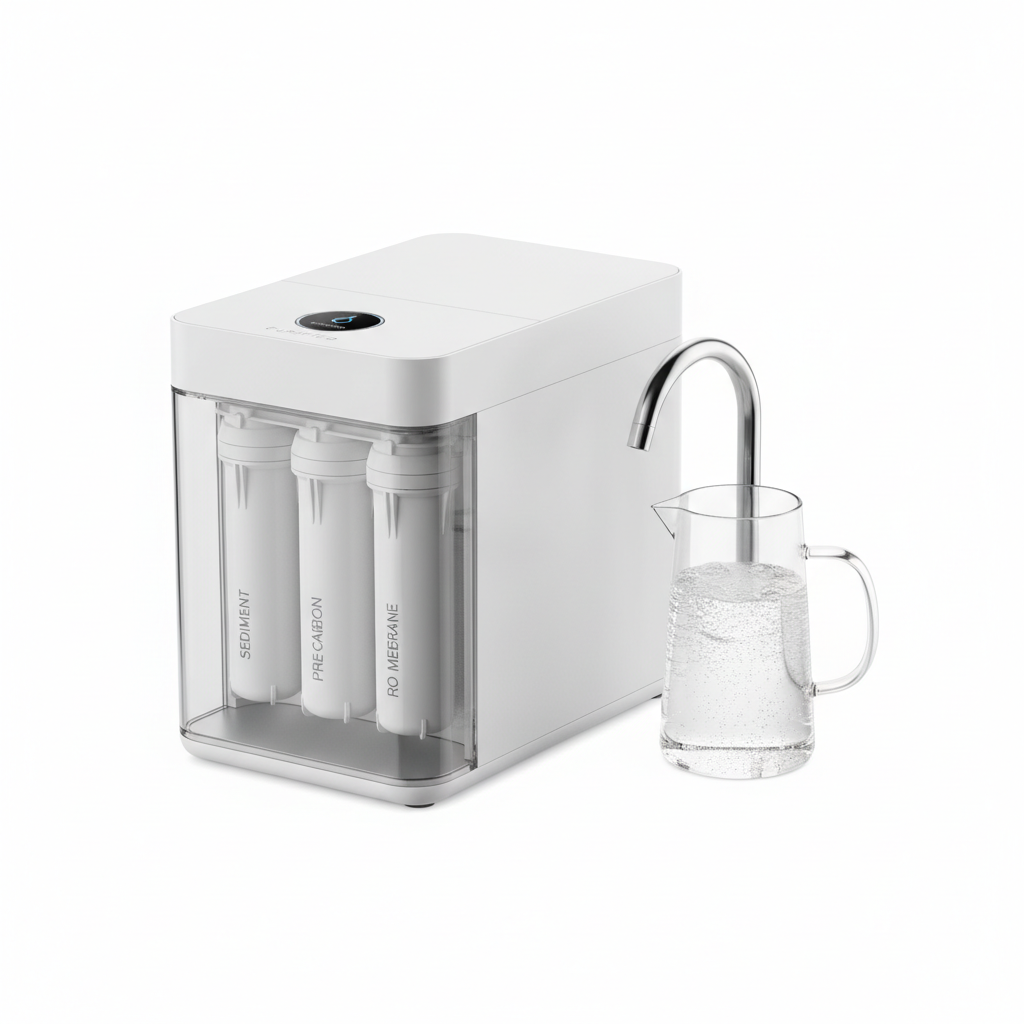 Countertop reverse osmosis water filter system, no plumbing required